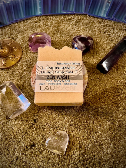 LaurZen Lemongrass Dead Sea Salt 3-in-1 Zen Wash for Face, Body, and Hair