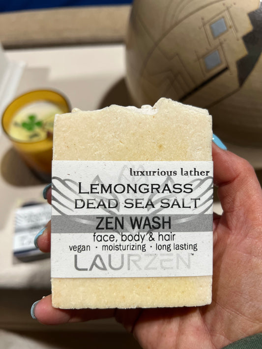 LaurZen Lemongrass Dead Sea Salt 3-in-1 Zen Wash for Face, Body, and Hair
