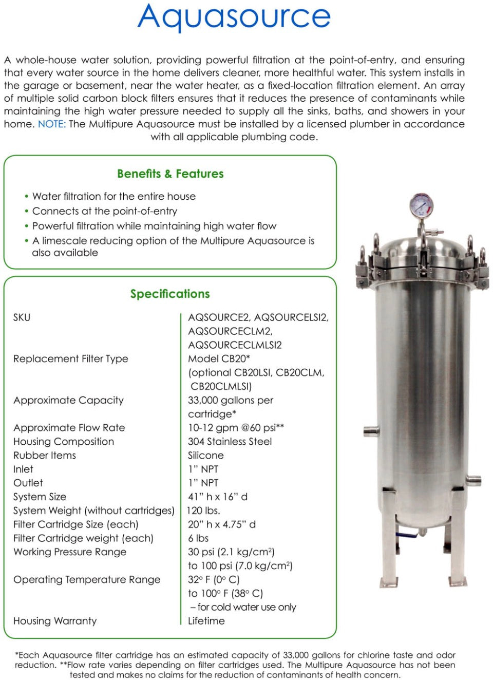 Multipure Aquasource Whole-House Filter System